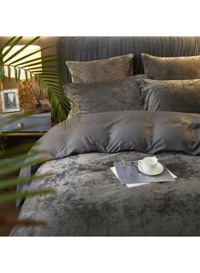 PHF PHF Truly Velvet Duvet Cover Set King Size, 3pcs Ultra Soft Breathable Comforter Cover Set, Luxury Cozy Flannel Duvet Cover with Pillow Shams Bedding Collection, 104" x 90", Dark Gery  - Image 2