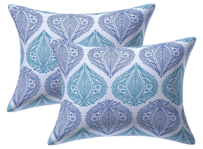 Texstylers Abstract Pure Cotton Set of 2 Pcs Jaipuri Print 12 x 18 Small Cushion Pillow Covers Blue