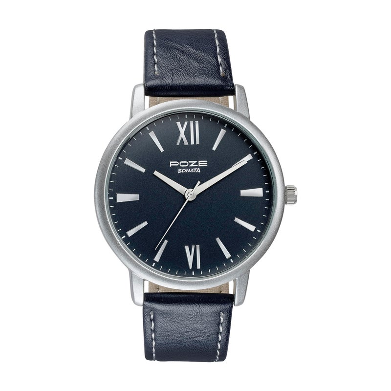 Sonata Poze Quartz Analog Black Dial Leather Strap Watch for Men-SP70039SL01W - Image 4