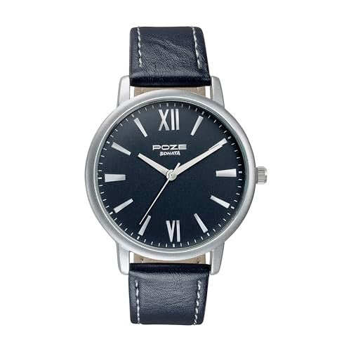Sonata Poze Quartz Analog Black Dial Leather Strap Watch for Men-SP70039SL01W - Image 1