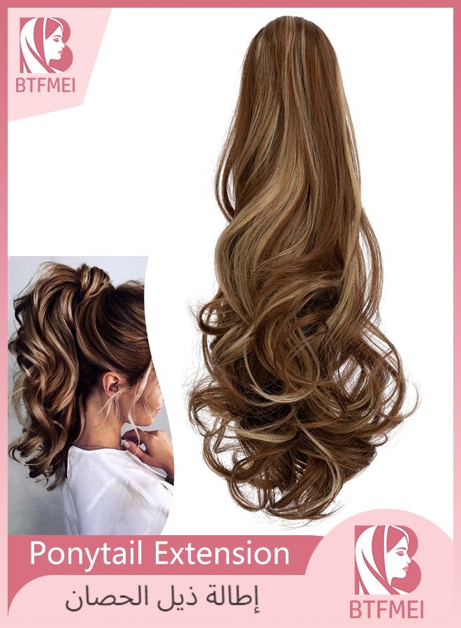 BTFMEI Claw Clip Ponytail Extension, In Wavy Ponytail Hair, Extensions Long Pony Tails for Women, Extensions Ash Blonde Mix Light, Brown Wave Hairpiece (40cm) - Image 1