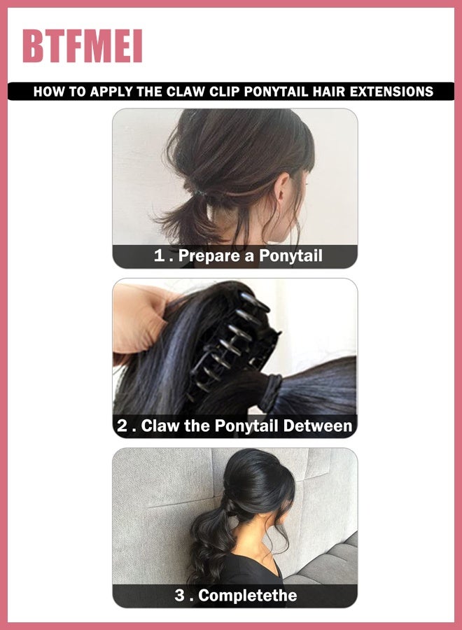 BTFMEI Claw Clip Ponytail Extension, In Wavy Ponytail Hair, Extensions Long Pony Tails for Women, Extensions Ash Blonde Mix Light, Brown Wave Hairpiece (40cm) - Image 4