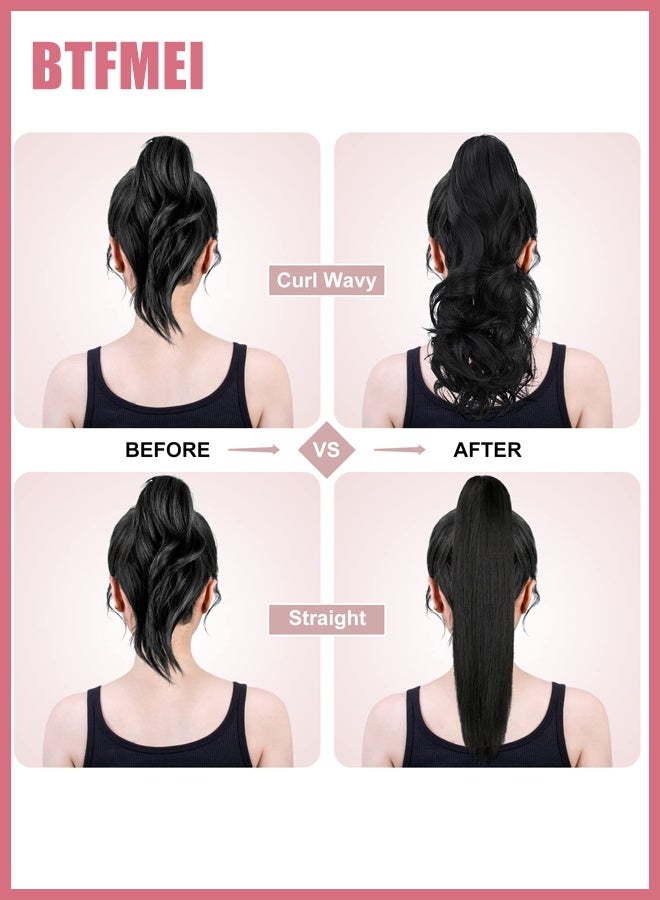 BTFMEI Claw Clip Ponytail Extension, In Wavy Ponytail Hair, Extensions Long Pony Tails for Women, Extensions Ash Blonde Mix Light, Brown Wave Hairpiece (40cm) - Image 5