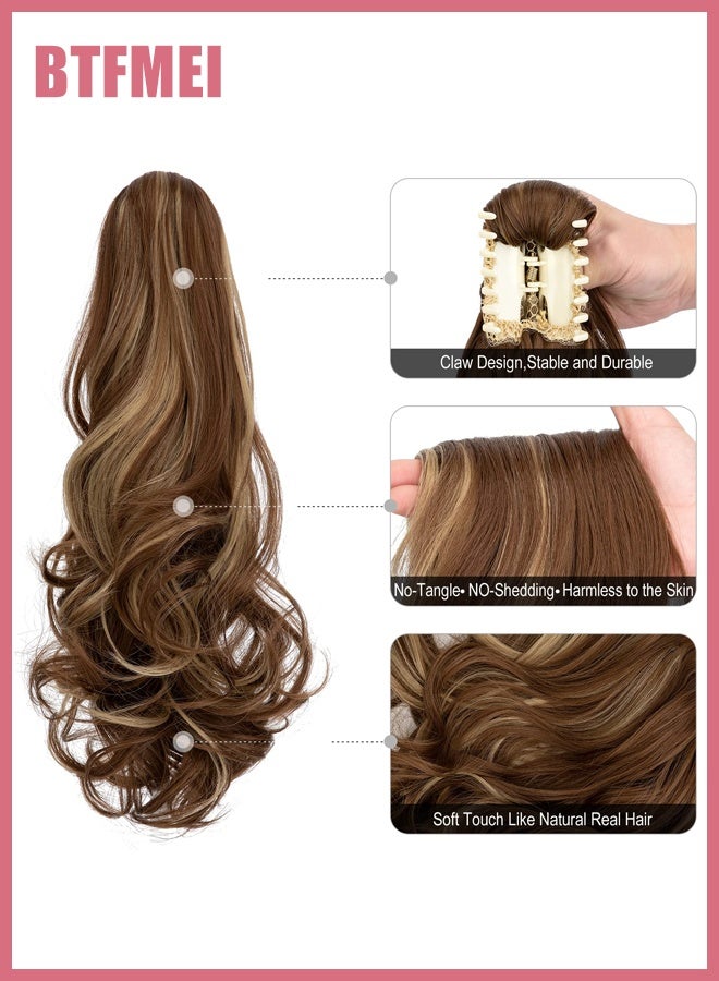 BTFMEI Claw Clip Ponytail Extension, In Wavy Ponytail Hair, Extensions Long Pony Tails for Women, Extensions Ash Blonde Mix Light, Brown Wave Hairpiece (40cm) - Image 3