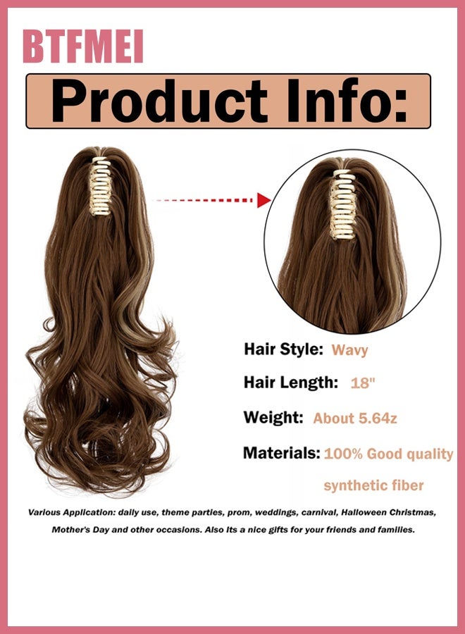 BTFMEI Claw Clip Ponytail Extension, In Wavy Ponytail Hair, Extensions Long Pony Tails for Women, Extensions Ash Blonde Mix Light, Brown Wave Hairpiece (40cm) - Image 2