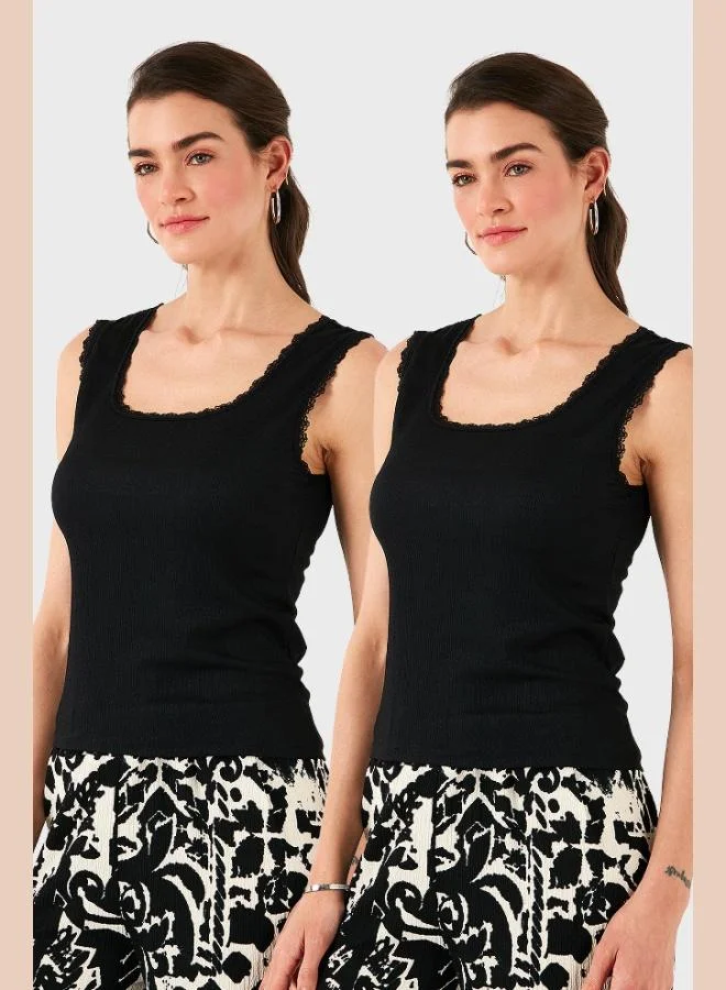 Lela Lela Slim Fit Thick Lace Square Neck Crepe 2-Pack Undershirt Women's Undershirt 5864979S2