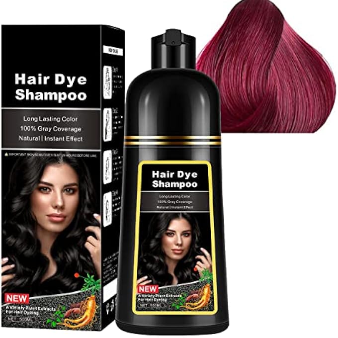 Natural Wine Red Hair Dye Shampoo,Magic Hair Dye Shampoo,Colors Hair in 15 Minutes,Long Lasting,500 Mlâ€“3-In-1 Hair Color