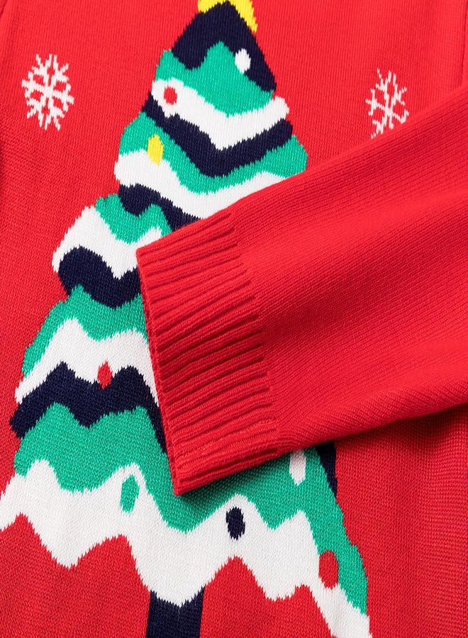 babyqlo Christmas Tree Festive Sweater - Red - Image 4