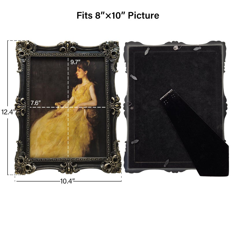 سيسو CISOO 8x10 عتيقة الصورة إطار عتيقة عتيقة زخرفة أسود وذهبي إطار الصورة لجدول أعلى وجدار شاشة ديكور تصميم الأزهار الرجعية معرض صور ديكور - Image 5