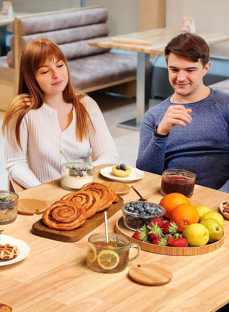 كوب قهوة رجعي، كوب زجاجي شفاف سميك بنقوش بارزة، مزود بغطاء من الخيزران وملعقة. مثالي لتناول الشوفان والزبادي والمشروبات الإبداعية والقهوة المثلجة. سعة 15 أونصة. مجموعة من أربعة أكواب. - Image 4