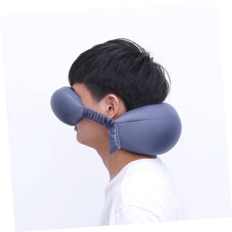 Grey Travel Neck Pillow With 2 In 1 Eye Mask For Airplane Comfort - Image 4