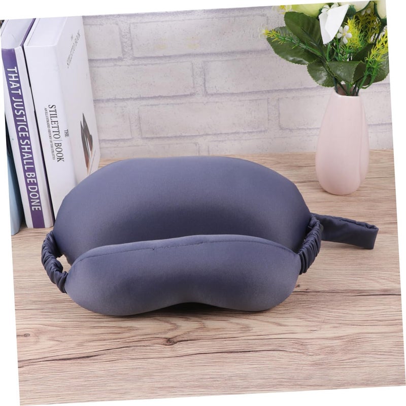 Grey Travel Neck Pillow With 2 In 1 Eye Mask For Airplane Comfort - Image 3
