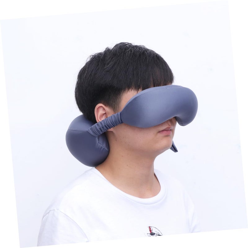 Grey Travel Neck Pillow With 2 In 1 Eye Mask For Airplane Comfort - Image 5