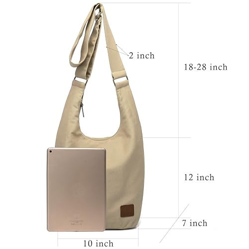 Coton Pose Hippie Crossbody Bag Large size Top Zip Cotton Sling Bag Jacquard cloth Handmade Bags (Tan Beige) - Image 3