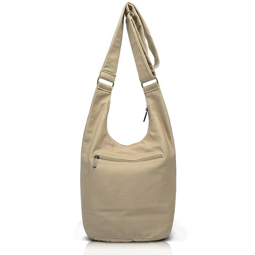 Coton Pose Hippie Crossbody Bag Large size Top Zip Cotton Sling Bag Jacquard cloth Handmade Bags (Tan Beige) - Image 2