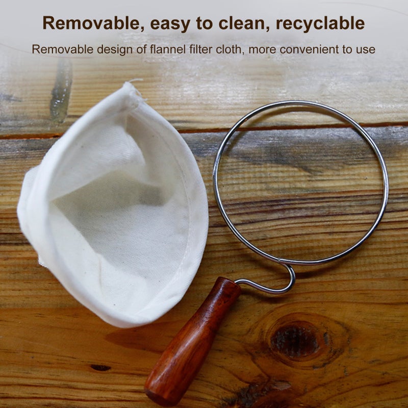 Flannel Cloth Coffee Filter Handmade Reusable Coffee Filter Bag with Wooden Handle - Image 2