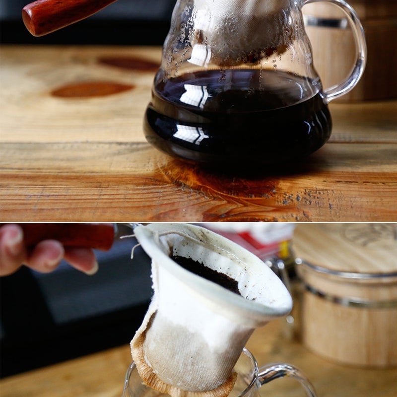Flannel Cloth Coffee Filter Handmade Reusable Coffee Filter Bag with Wooden Handle - Image 5