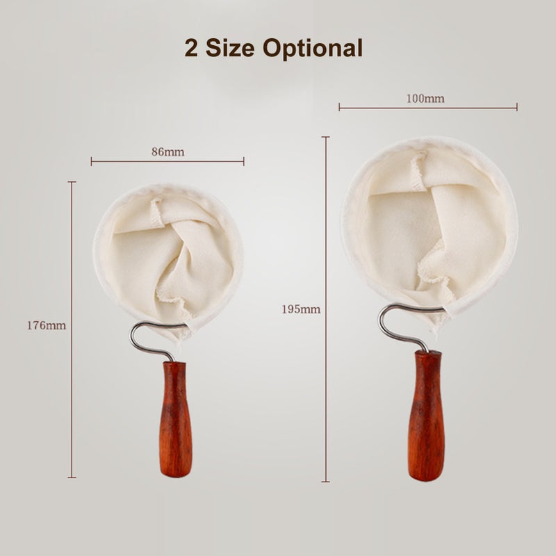Flannel Cloth Coffee Filter Handmade Reusable Coffee Filter Bag with Wooden Handle - Image 3