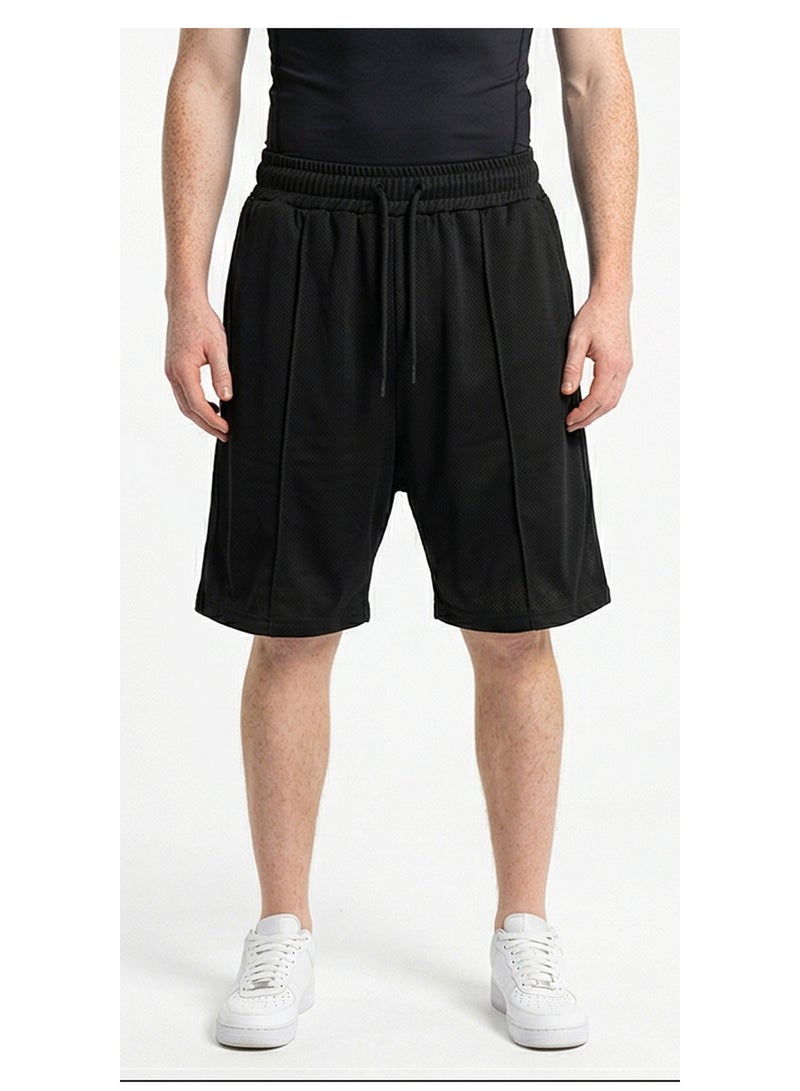 RAVIN Black Pintuck Mesh Relaxed Fit Athletic Shorts - Image 1
