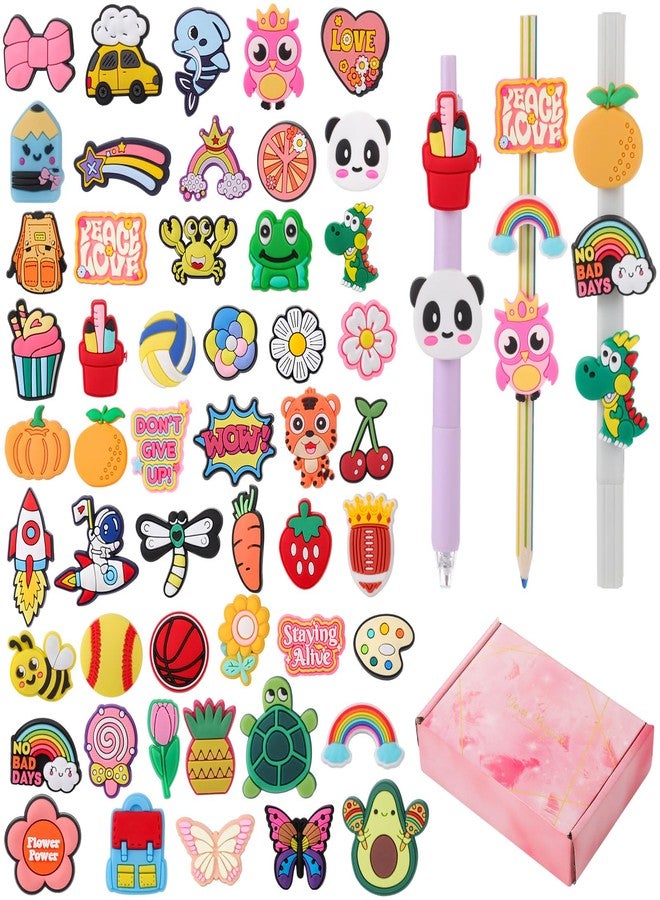 WSICSE 50 Pcs Pen Toppers Cute PVC Pencil Toppers for Kids Bulk Pencil Clips Lovely Pencil Charms Decoration Accessories Classroom Reward School Prize Supplies Small Gifts for Students - Image 1