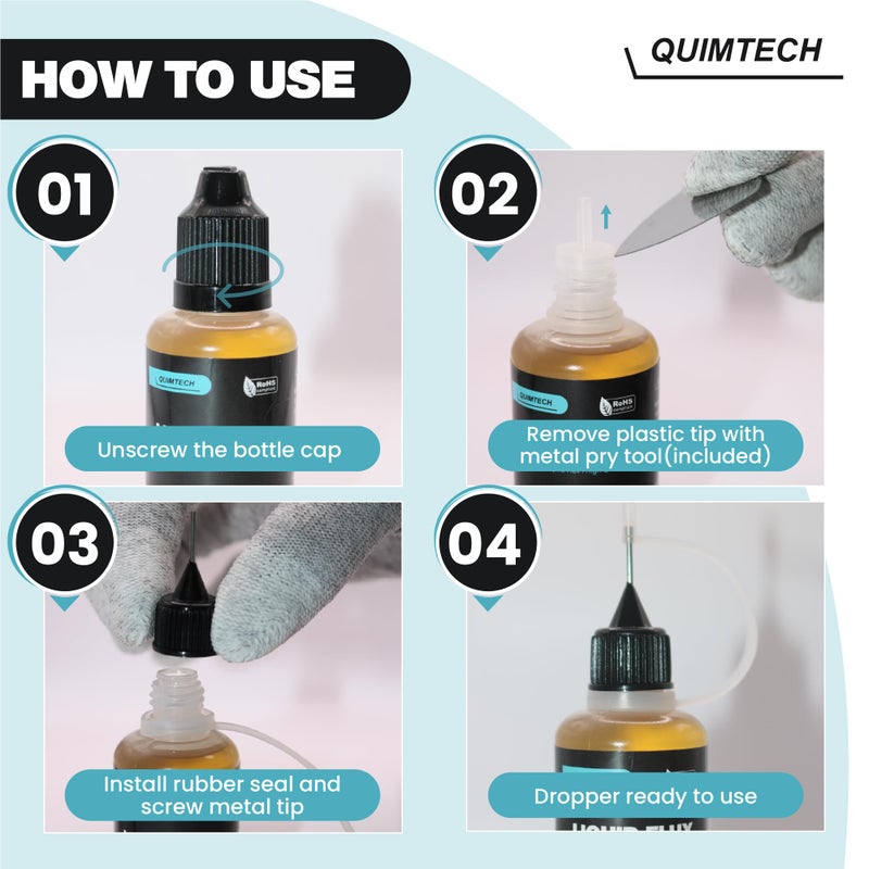 QUIMTECH Liquid Solder Flux Dropper (30 ml/1 Oz.) I RMA Liquid Solder Flux I Soldering Flux I Electrical Solder I No Clean Liquid Flux I Rosin Flux I Soldering Flux for Electronics I Lead Free Liquid Solder I - Image 1