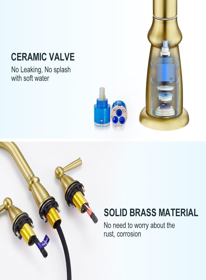 CREA Widespread Bathroom Faucet 3 Hole Brushed Gold Sink Faucet 8 inch with Pop Up Drain 2 Handle 4 inch Faucets for Vanity Lavatory Basin Restroom Bath Sink - Image 4