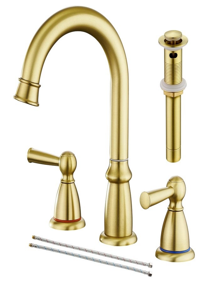 CREA Widespread Bathroom Faucet 3 Hole Brushed Gold Sink Faucet 8 inch with Pop Up Drain 2 Handle 4 inch Faucets for Vanity Lavatory Basin Restroom Bath Sink - Image 1