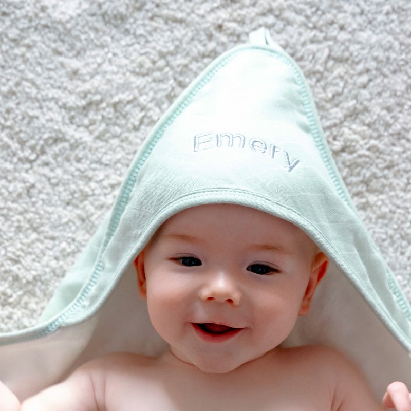 Lovingly Signed Personalized Bamboo Muslin Hooded Towel - Green - Image 3