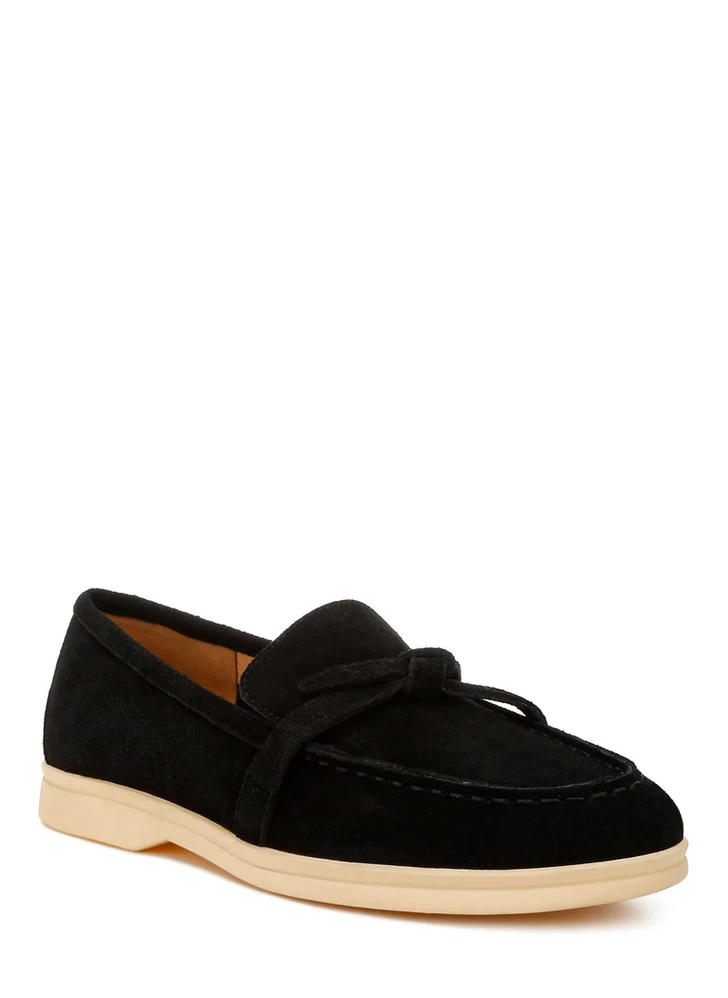 London Rag Suede Knot Detailed Loafers in Black