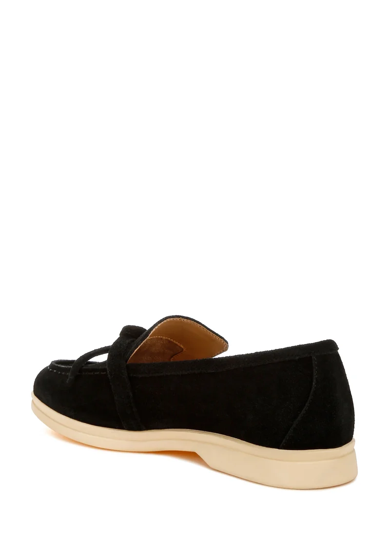 London Rag Suede Knot Detailed Loafers in Black