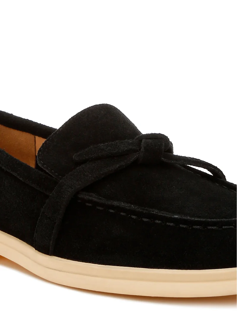 London Rag Suede Knot Detailed Loafers in Black
