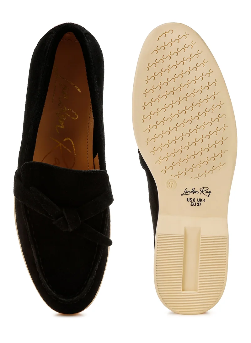 London Rag Suede Knot Detailed Loafers in Black