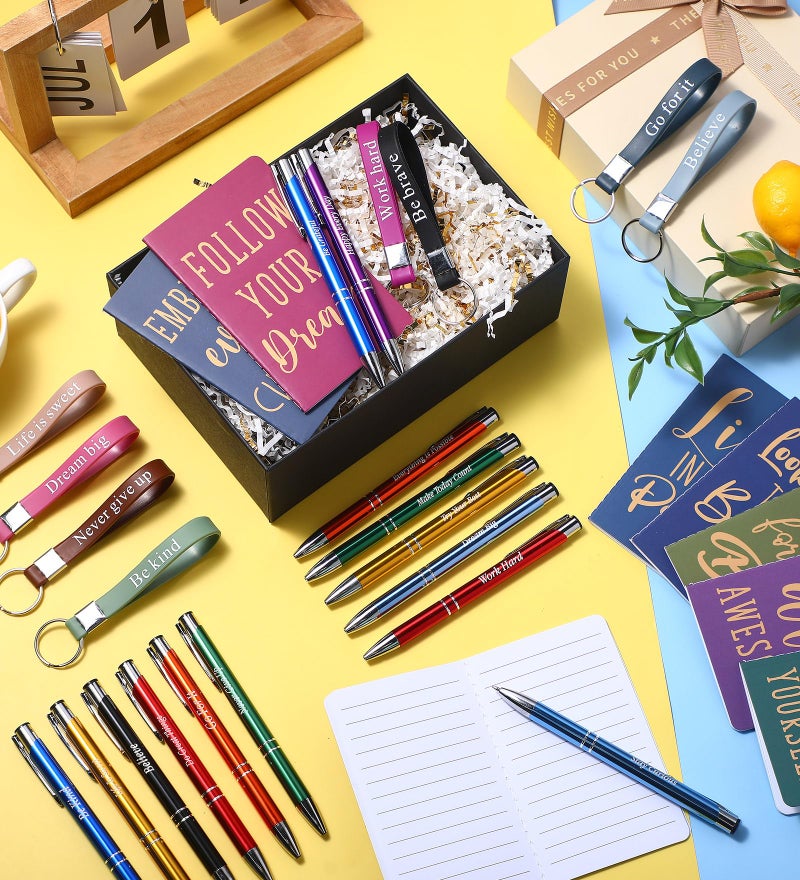 PerKoop 48 Pcs Inspirational Gifts Set Inspirational Quote Notepads 3 x 5 Inch Motivational Ballpoint Pens Keychains Bulk Colorful Journal Notebooks for School Office Party Favor Supplies - Image 3