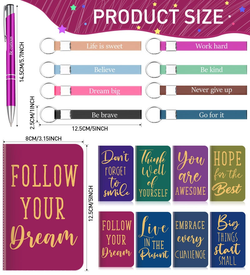 PerKoop 48 Pcs Inspirational Gifts Set Inspirational Quote Notepads 3 x 5 Inch Motivational Ballpoint Pens Keychains Bulk Colorful Journal Notebooks for School Office Party Favor Supplies - Image 2