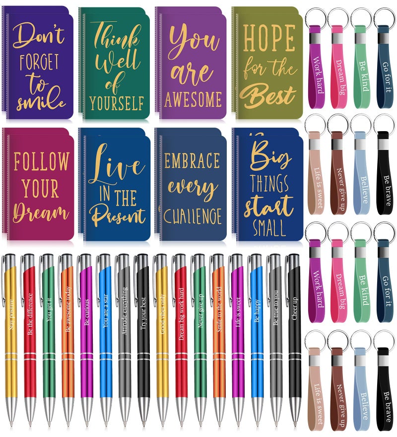 PerKoop 48 Pcs Inspirational Gifts Set Inspirational Quote Notepads 3 x 5 Inch Motivational Ballpoint Pens Keychains Bulk Colorful Journal Notebooks for School Office Party Favor Supplies - Image 1
