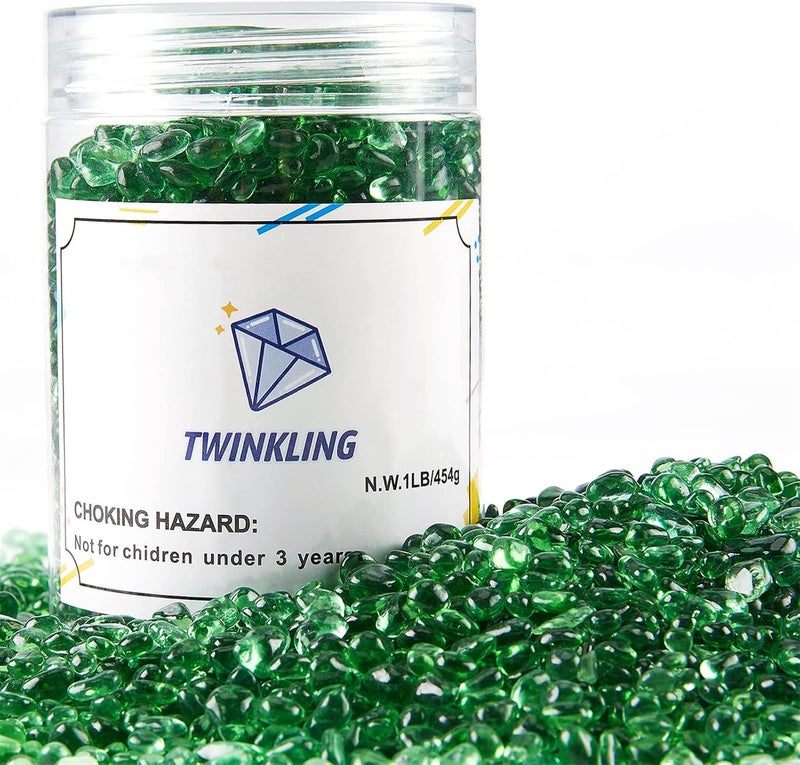 TWINKLING حجارة زجاج نار مستديرة عالية اللمعان TWINKLING، كرات زجاجية، حصى زجاجي، خرز زجاجي أحجار كريمة لموقد النار حشوات المزهرية حرف زي��ة حوض السمك والحديقة، 3-6 مم، برطمان 1 رطل (أخضر فاتح) - Image 5