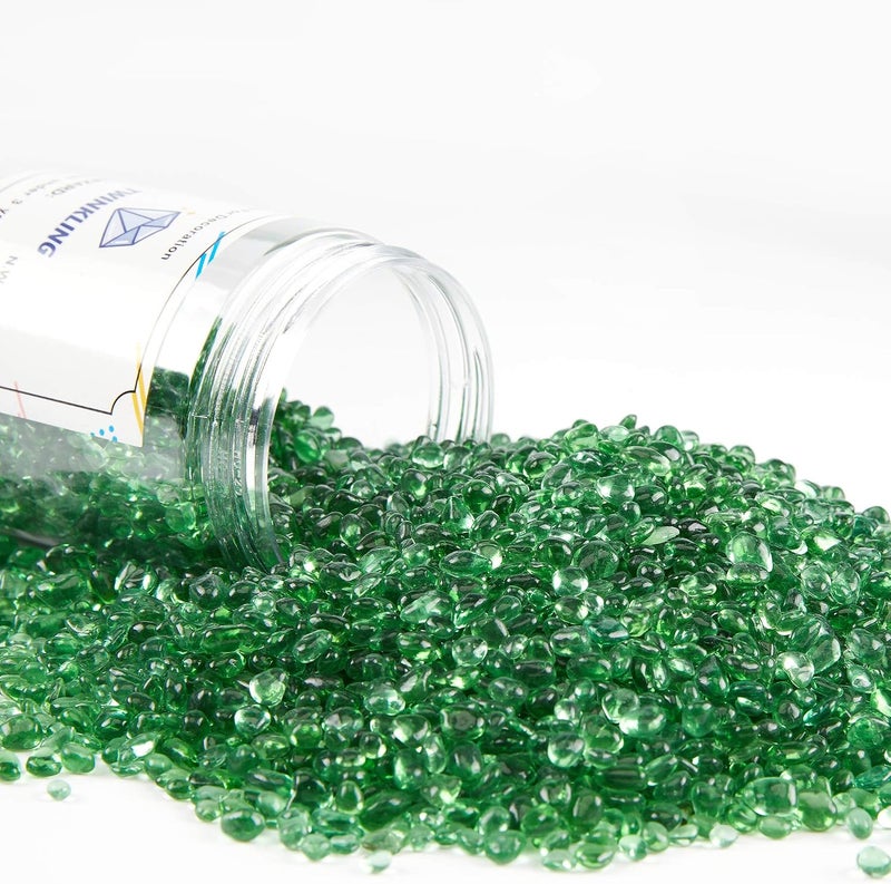 TWINKLING حجارة زجاج نار مستديرة عالية اللمعان TWINKLING، كرات زجاجية، حصى زجاجي، خرز زجاجي أحجار كريمة لموقد النار حشوات المزهرية حرف زي��ة حوض السمك والحديقة، 3-6 مم، برطمان 1 رطل (أخضر فاتح) - Image 3
