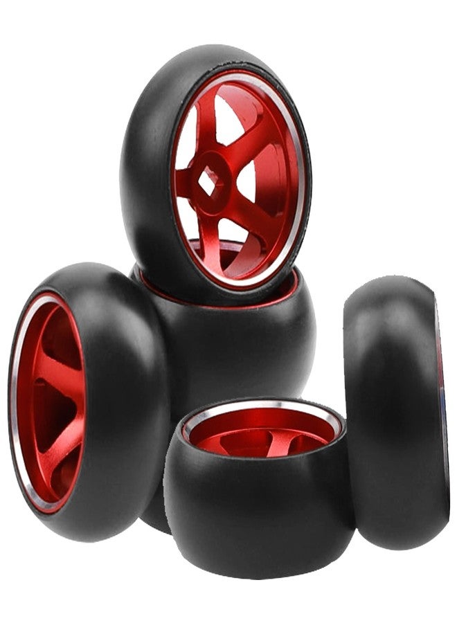 Vgoohobby 4Pack Vgoohobby 25mmx11mm 1/28 Drift Car Tires Plastic Tyres w/Metal Wheel Rims Compatible with Wltoys K969 K989 P929 Kyosho Mini-Z Mini-Q 1/28 RC Drift Car (Red) - Image 2