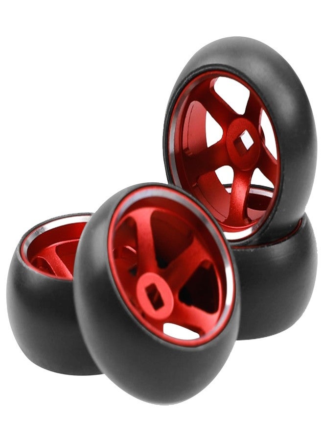 Vgoohobby 4Pack Vgoohobby 25mmx11mm 1/28 Drift Car Tires Plastic Tyres w/Metal Wheel Rims Compatible with Wltoys K969 K989 P929 Kyosho Mini-Z Mini-Q 1/28 RC Drift Car (Red) - Image 4