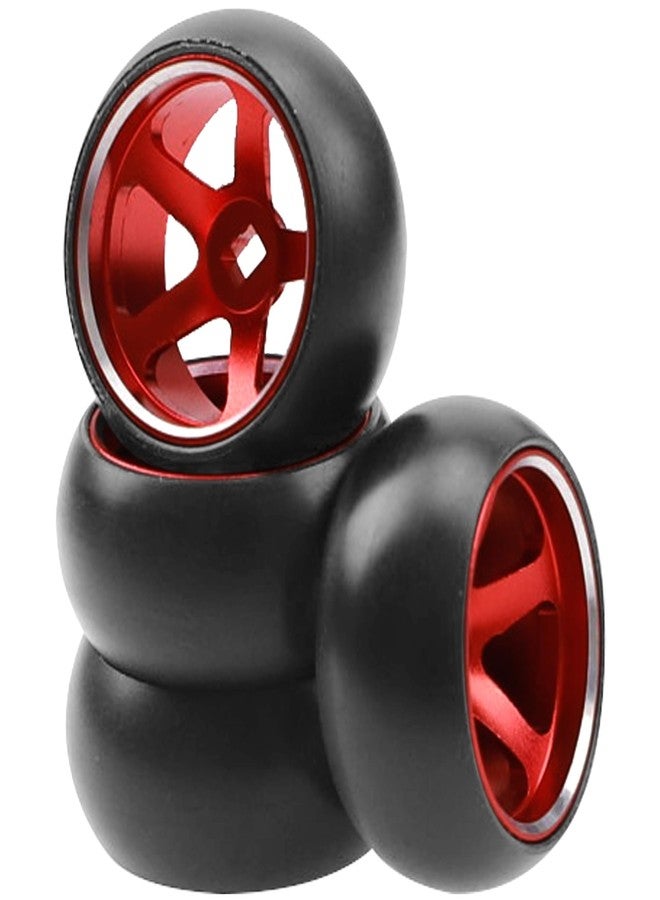 Vgoohobby 4Pack Vgoohobby 25mmx11mm 1/28 Drift Car Tires Plastic Tyres w/Metal Wheel Rims Compatible with Wltoys K969 K989 P929 Kyosho Mini-Z Mini-Q 1/28 RC Drift Car (Red) - Image 1