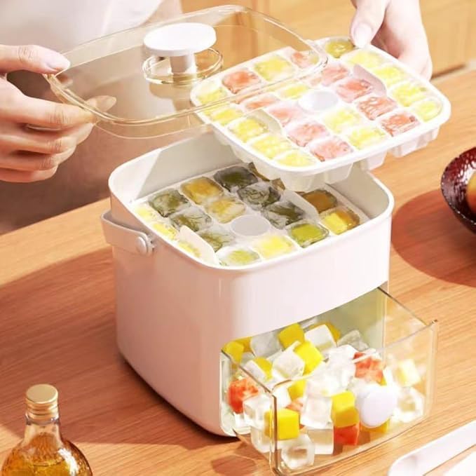 PARABRAHMA Double Layer Ice Box with Lid Handle Ice Cube Tray Square Ice Maker Ice Cube Mould Tool Accessories Pack of 1Multicolor - Image 4