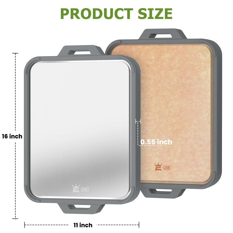 GUANCI Titanium Cutting Board for Kitchen, Double Sided Pure Titanium and Wood Fiber Cutting Board with Juice Groove, Food Grade Material, Dishwasher Safe - Image 2