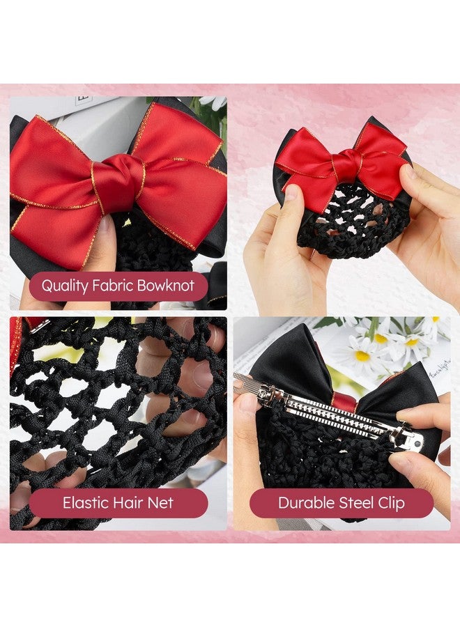 TXIN 5 Pieces Women Hair Snood Net Golden Edge Bowknot Decor Barrette Elastic Mesh Hair Bun Cover Satin Bow Hairnet Professional Hair Clip Hairpin for Women Girls Hair Styling Accessories, 5 Colors - Image 3