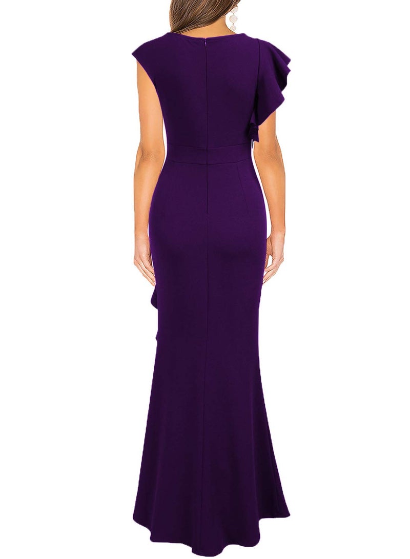 WOOSEA Women's Split Bodycon Mermaid Evening Cocktail Long Dress Purple - Image 2