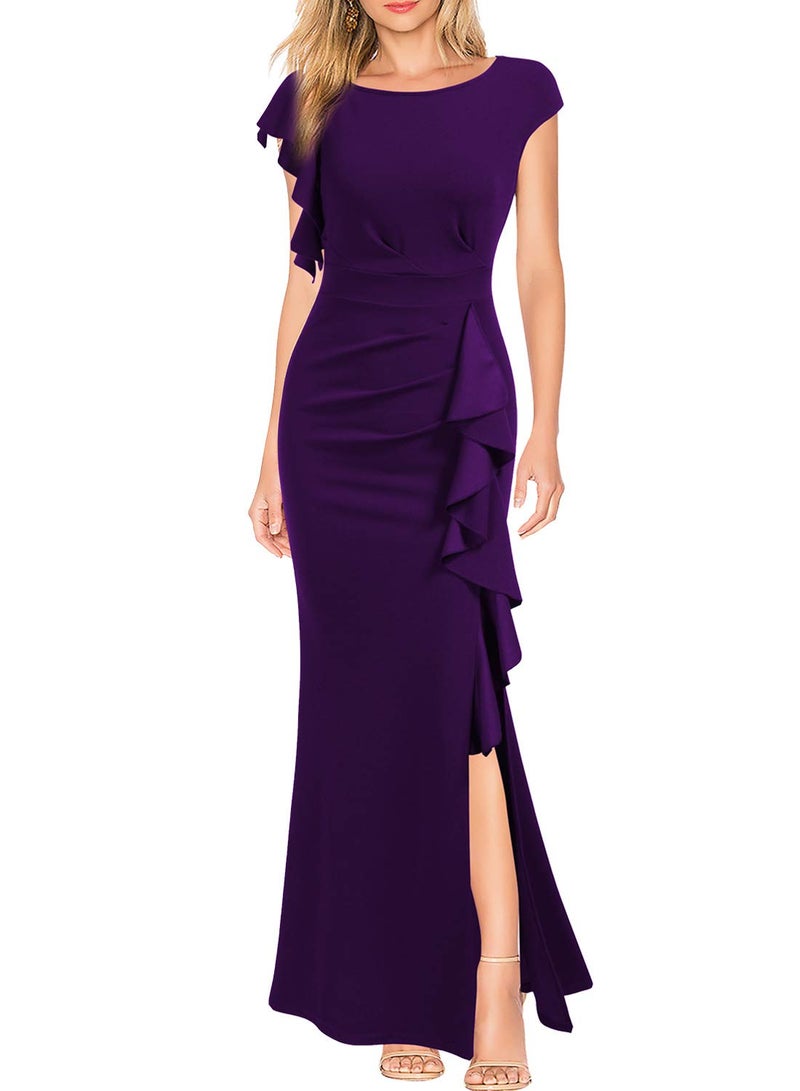 WOOSEA Women's Split Bodycon Mermaid Evening Cocktail Long Dress Purple - Image 5