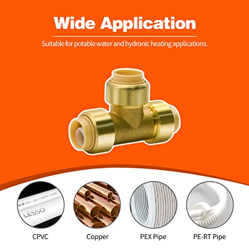 Ruby Q 12 Pack Push-to-Connect Plumbing Fittings, 1/2" Pushfit Tee Fittings with Disconnect Clip for Copper, PEX, CPVC Pipe - Image 3
