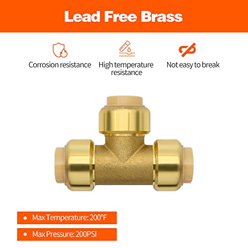 Ruby Q 12 Pack Push-to-Connect Plumbing Fittings, 1/2" Pushfit Tee Fittings with Disconnect Clip for Copper, PEX, CPVC Pipe - Image 4