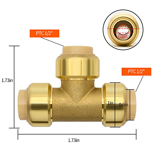 Ruby Q 12 Pack Push-to-Connect Plumbing Fittings, 1/2" Pushfit Tee Fittings with Disconnect Clip for Copper, PEX, CPVC Pipe - Image 2