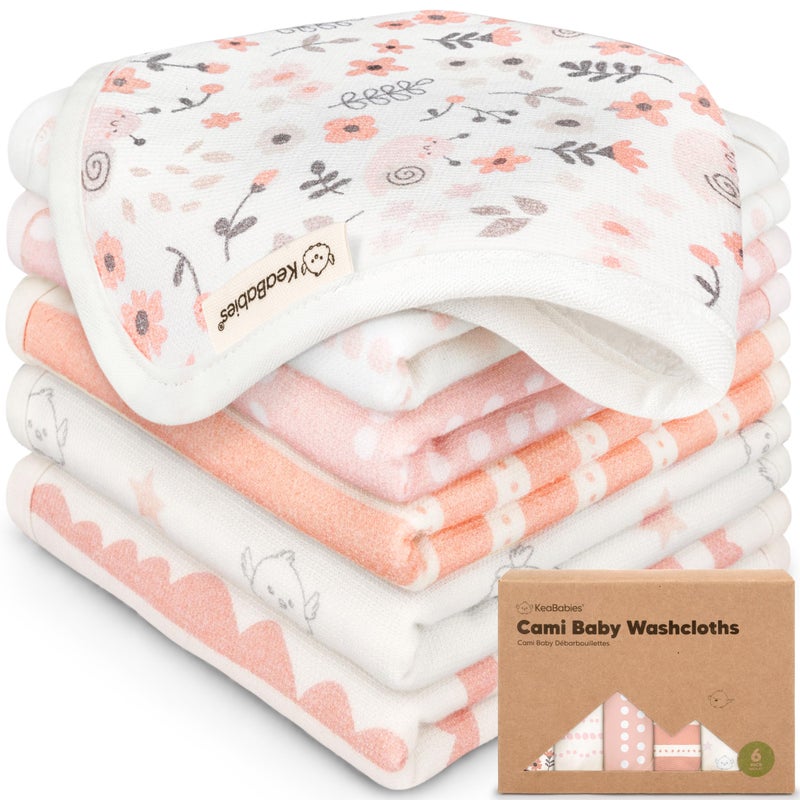 6Pack Cotton Baby Washcloths for Newborn Organic Cotton Muslin Soft Wash Cloths for Babies Infant KidsToddler Towels for BoyGirlSuper Absorbent Face ClothsScratchfree Baby Rags Sweet Charm