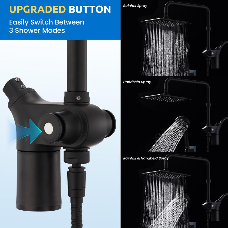Ryamen Upgraded Dual Shower Heads Combo, 10 inch Filtered Shower Head with Handheld, 3-Way Rain Shower Head with Filters, 7 Settings Handheld Spray, High Pressure, Height Adjustable (Black) - Image 2